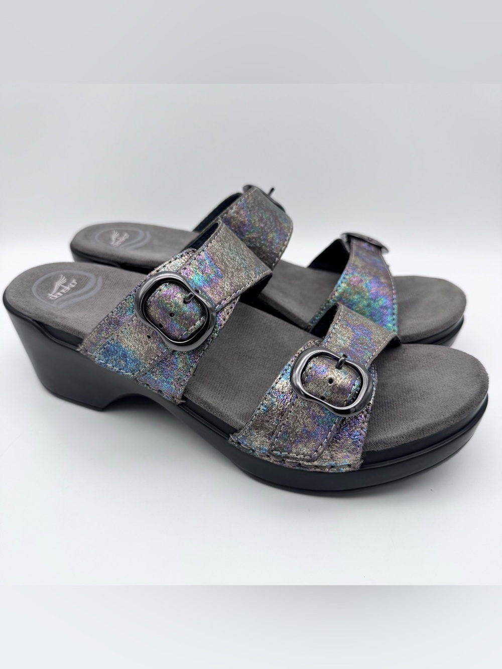 Dansko Sophie Petrol Metallic Comfort Wedge Slide Sandals Women EU 40 US 9.5-10